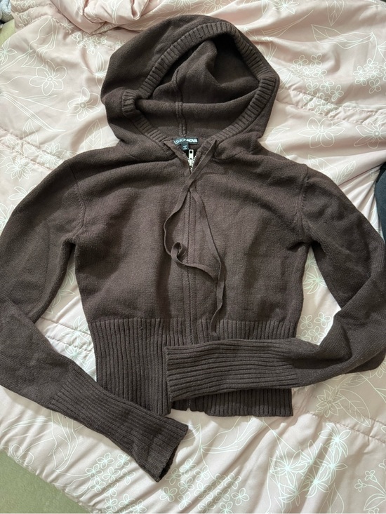 Fashion Nova Sweaters - Fashion Nova Brown Hooded Tie-Front Cropped Sweater